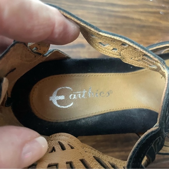 Earthies Black Leather Wedge Sandals size 9.5B - Picture 3 of 14